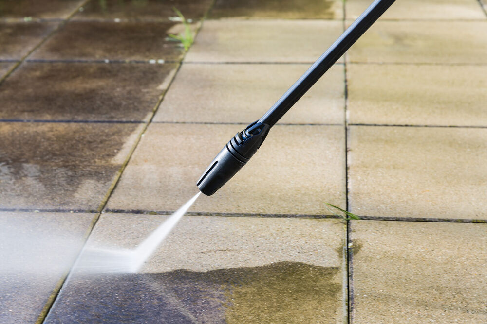 Clean walkway after pressure washing